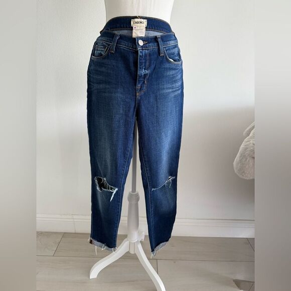 L’agence straight leg blue distressed jeans with rips on knees size 26. - Picture 1 of 3